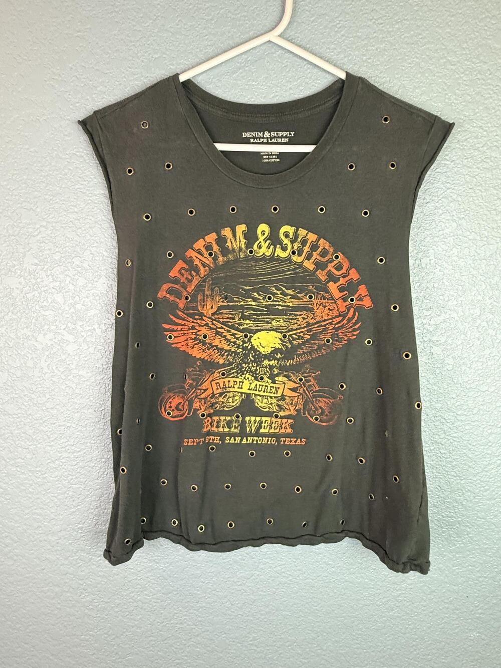 Denim & Supply Ralph Lauren Tank Top Womens Small Gray Bike Week Eagle Grommet